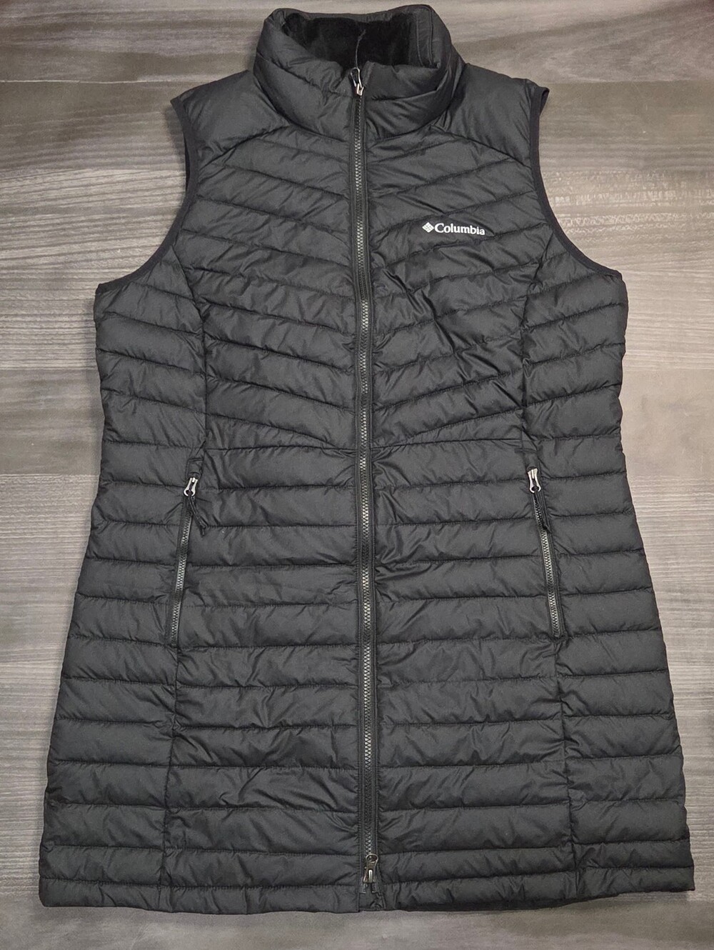 Columbia Omni Heat Heavenly Long Black Vest Womens Large Full Zip Insualted Vest